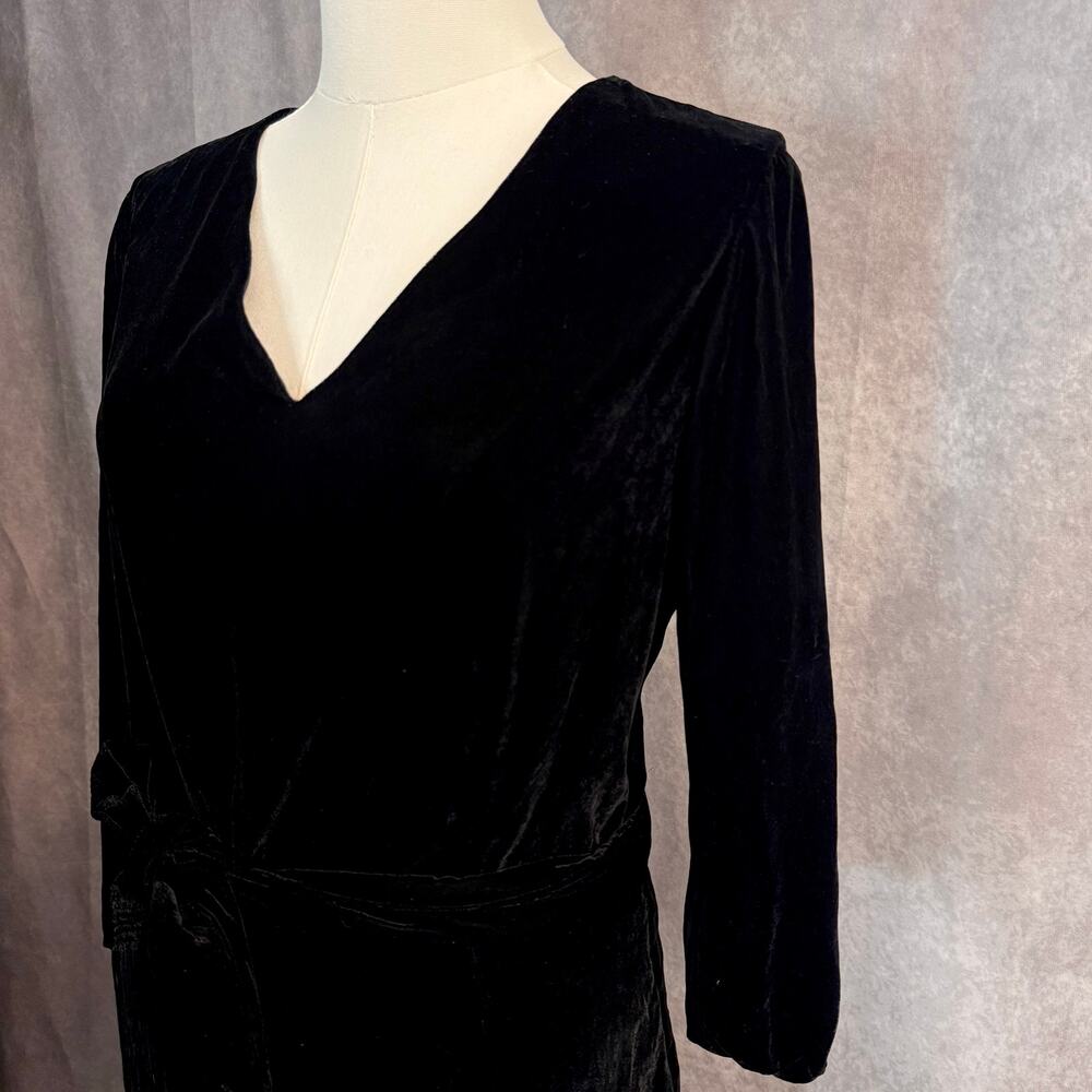 Lauren by Ralph Lauren Velvet Style Midi Little Black Dress Long Sleeve Bow Tie - Picture 10 of 15